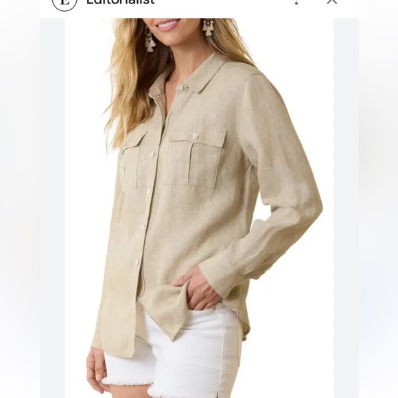 Tommy Bahama Relax Linen Button Down Utility Shirt With Roll Tab Button Sleeves - Picture 2 of 11